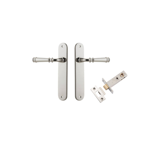 Door Lever Verona Oval Latch Polished Nickel H240xW40xP59mm Passage Kit, Tube Latch Split Cam 'T' Striker Polished Nickel Backset 60mm in Polished Nickel