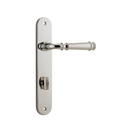 Door Lever Verona Oval Privacy Polished Nickel CTC85mm H237xW50xP59mm in Polished Nickel