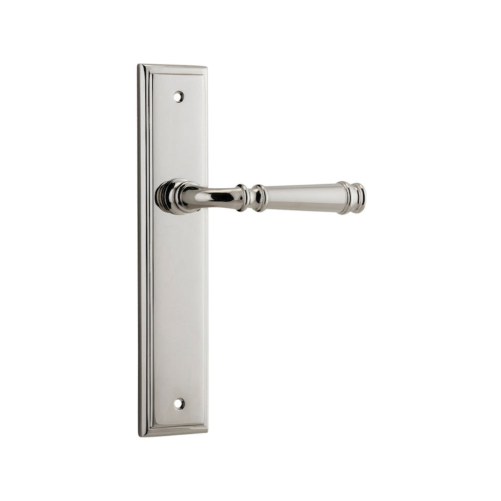 Door Lever Verona Stepped Latch Polished Nickel H237xW50xP59mm in Polished Nickel