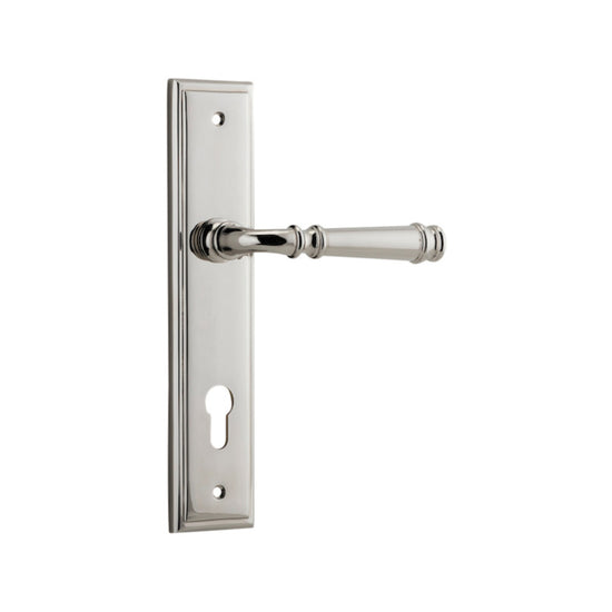 Door Lever Verona Stepped Euro Polished Nickel CTC85mm H237xW50xP59mm in Polished Nickel