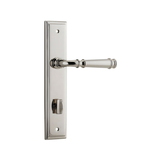 Door Lever Verona Stepped Privacy Polished Nickel CTC85mm H237xW50xP59mm in Polished Nickel