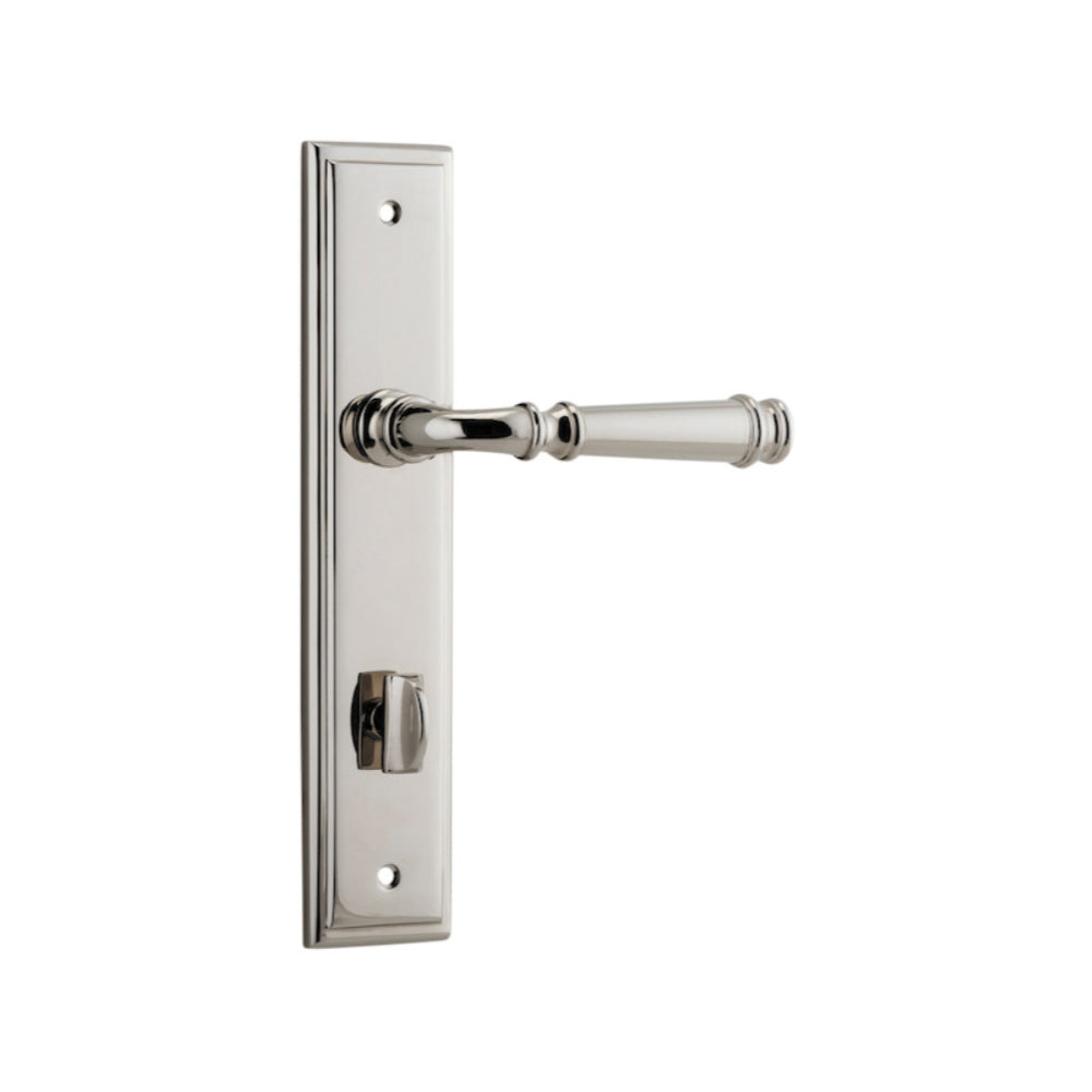 Door Lever Verona Stepped Privacy Polished Nickel CTC85mm H237xW50xP59mm in Polished Nickel