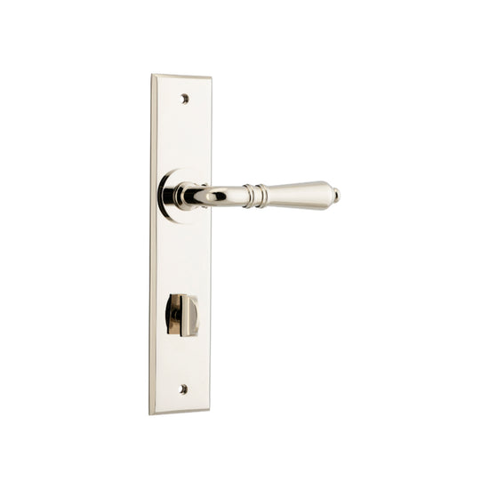 Door Lever Sarlat Chamfered Privacy Polished Nickel CTC85mm in Polished Nickel