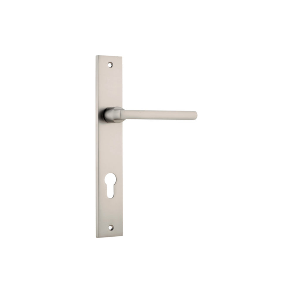 Door Lever Baltimore Rectangular Euro Satin Nickel CTC85mm H240xW38xP55mm in Satin Nickel