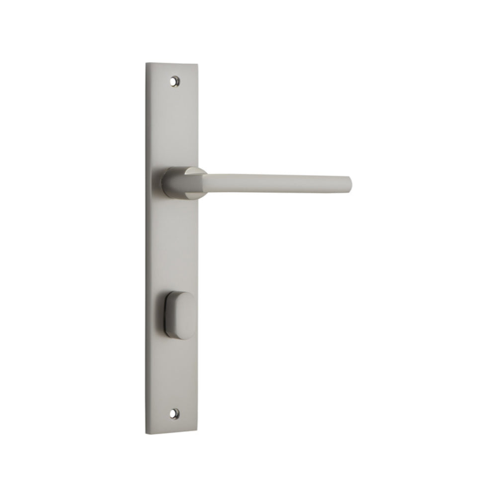 Door Lever Baltimore Rectangular Privacy Satin Nickel CTC85mm H240xW38xP55mm in Satin Nickel