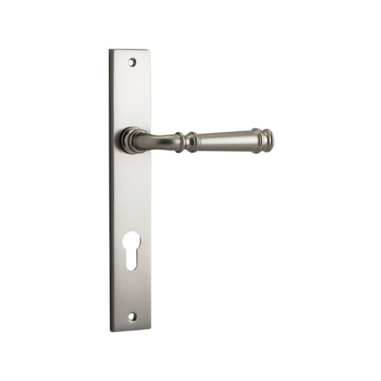 Door Lever Verona Rectangular Euro Satin Nickel CTC85mm H237xW50xP59mm in Satin Nickel