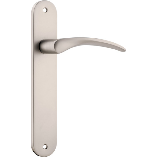 Door Lever Oxford Oval Latch Satin Nickel H230xW40xP60mm in Satin Nickel