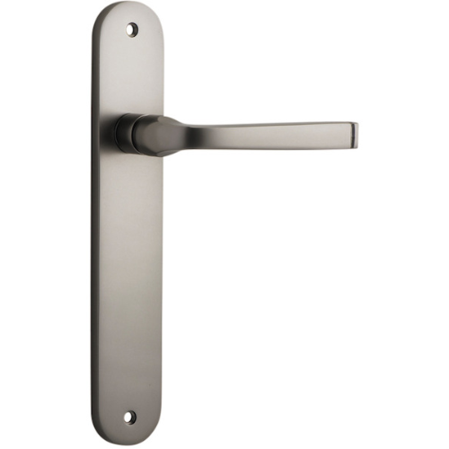 Door Lever Annecy Oval Latch Satin Nickel H230xW40xP62mm in Satin Nickel