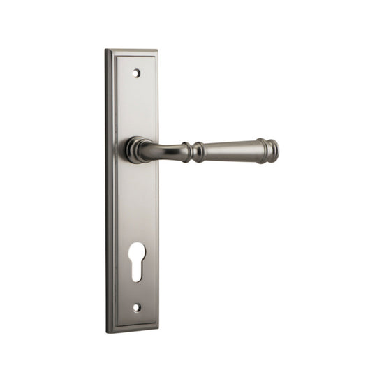 Door Lever Verona Stepped Euro Satin Nickel CTC85mm H237xW50xP59mm in Satin Nickel