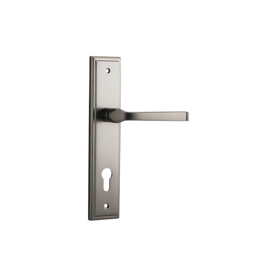 Door Lever Annecy Stepped Euro Satin Nickel CTC85mm H237xW50xP65mm in Satin Nickel