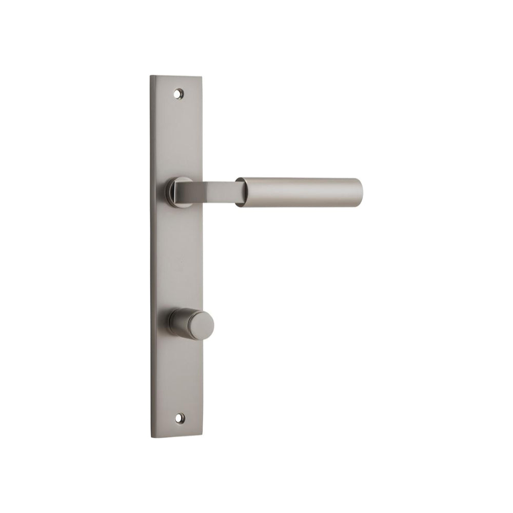 Door Lever Berlin Rectangular Privacy Satin Nickel CTC85mm H240xW38xP57mm in Satin Nickel