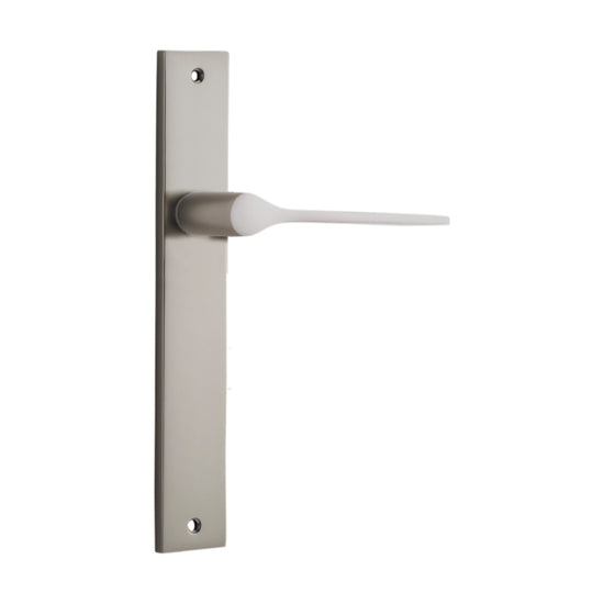 Door Lever Como Rectangular Latch Satin Nickel H240xW38xP59mm in Satin Nickel