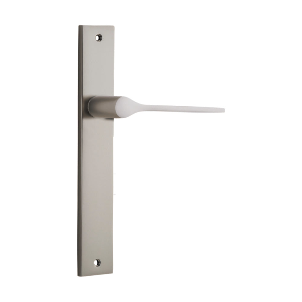 Door Lever Como Rectangular Latch Satin Nickel H240xW38xP59mm in Satin Nickel