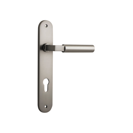 Door Lever Berlin Oval Euro Satin Nickel CTC85mm H237xW40xP57mm in Satin Nickel