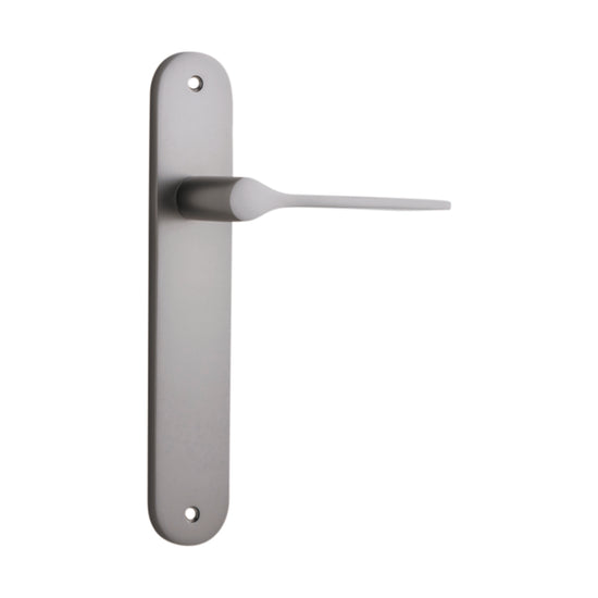 Door Lever Como Oval Latch Satin Nickel H240xW40xP59mm in Satin Nickel