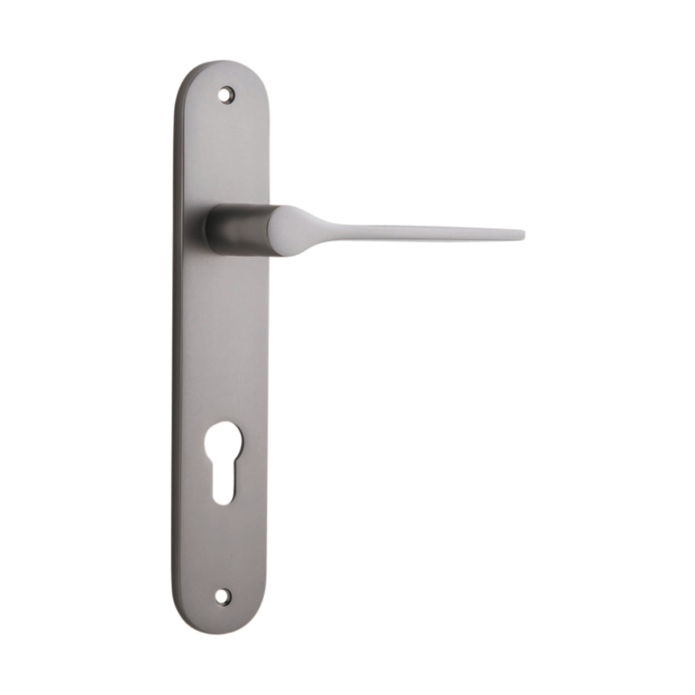 Door Lever Como Oval Euro Satin Nickel CTC85mm H240xW40xP59mm in Satin Nickel