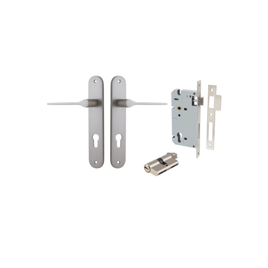 Door Lever Como Oval Euro Pair Satin Nickel CTC85mm L119xP59mm BPH240xW40mm, Mortice Lock Euro Satin Nickel CTC85mm Backset 60mm, Euro Cylinder Dual Function 5 Pin Satin Nickel 65mm KA4 in Satin Nickel