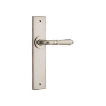 Door Lever Sarlat Chamfered Latch Satin Nickel H240xW50xP55mm in Satin Nickel