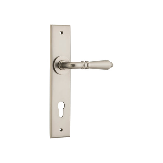 Door Lever Sarlat Chamfered Euro Satin Nickel H240xW50xP55mm in Satin Nickel