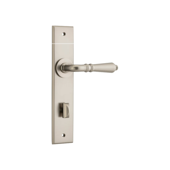 Door Lever Sarlat Chamfered Privacy Satin Nickel CTC85mm in Satin Nickel