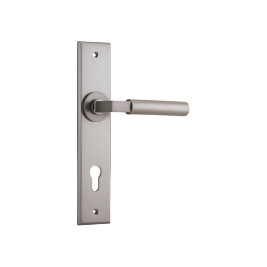 Door Lever Berlin Chamfered Euro Satin Nickel CTC85mm H240xW50xP59mm in Satin Nickel