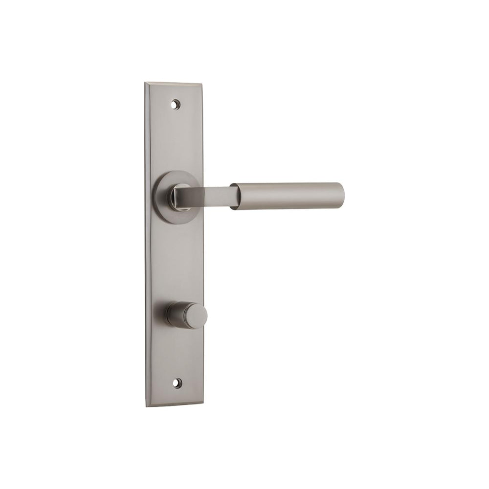 Door Lever Berlin Chamfered Privacy Satin Nickel CTC85mm H240xW50xP59mm in Satin Nickel