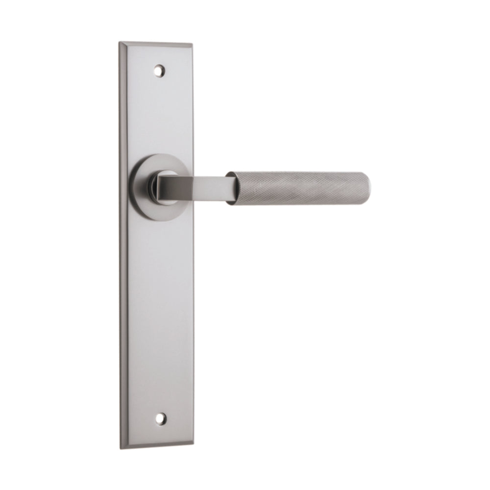 Door Lever Brunswick Chamfered Latch Satin Nickel H240xW50xP60mm in Satin Nickel