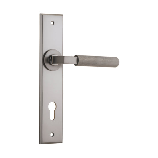 Door Lever Brunswick Chamfered Euro Satin Nickel CTC85mm H240xW50xP60mm in Satin Nickel