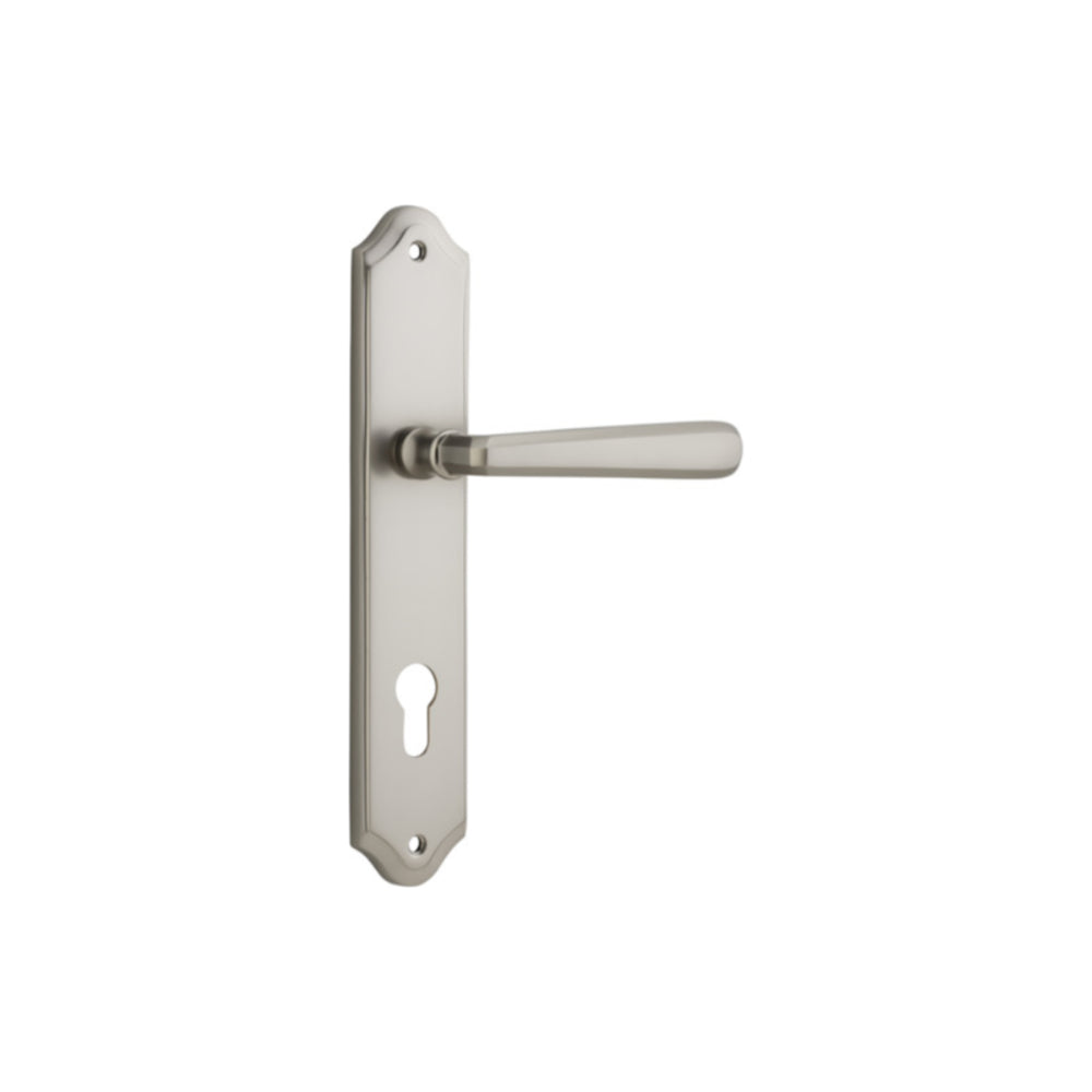 Door Lever Copenhagen Shouldered Euro Pair Satin Nickel CTC85mm H250xW48xP61mm in Satin Nickel