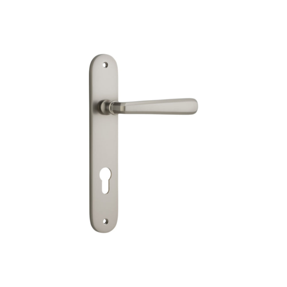 Door Lever Copenhagen Oval Euro Pair Satin Nickel CTC85mm H240xW40xP61mm in Satin Nickel