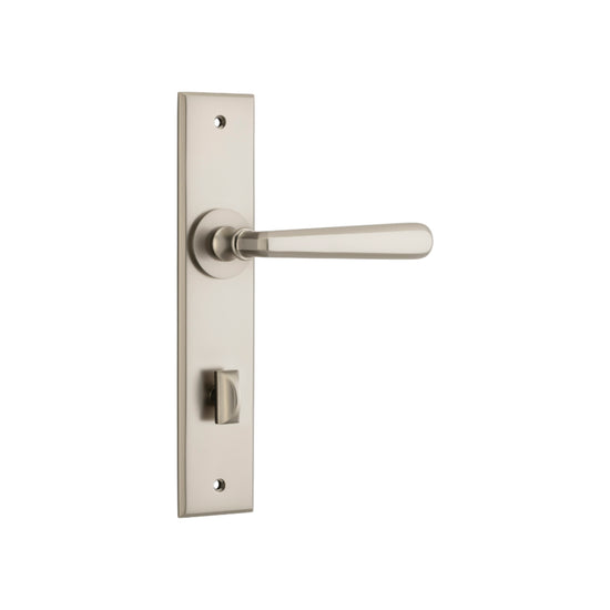 Door Lever Copenhagen Chamfered Privacy Pair Satin Nickel CTC85mm H240xW50xP61mm in Satin Nickel