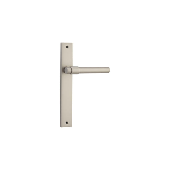 Door Lever Helsinki on Long Backplate Pair Satin Nickel H240xW38xP44mm in Satin Nickel