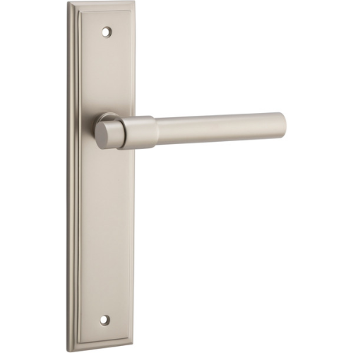 Door Lever Helsinki Stepped Latch Pair Satin Nickel H237xW50xP44mm in Satin Nickel