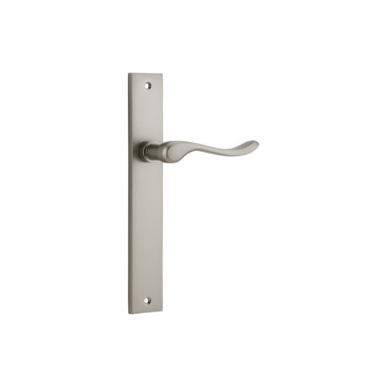 Door Lever Stirling on Long Backplate Pair Satin Nickel H240xW38xP64mm in Satin Nickel