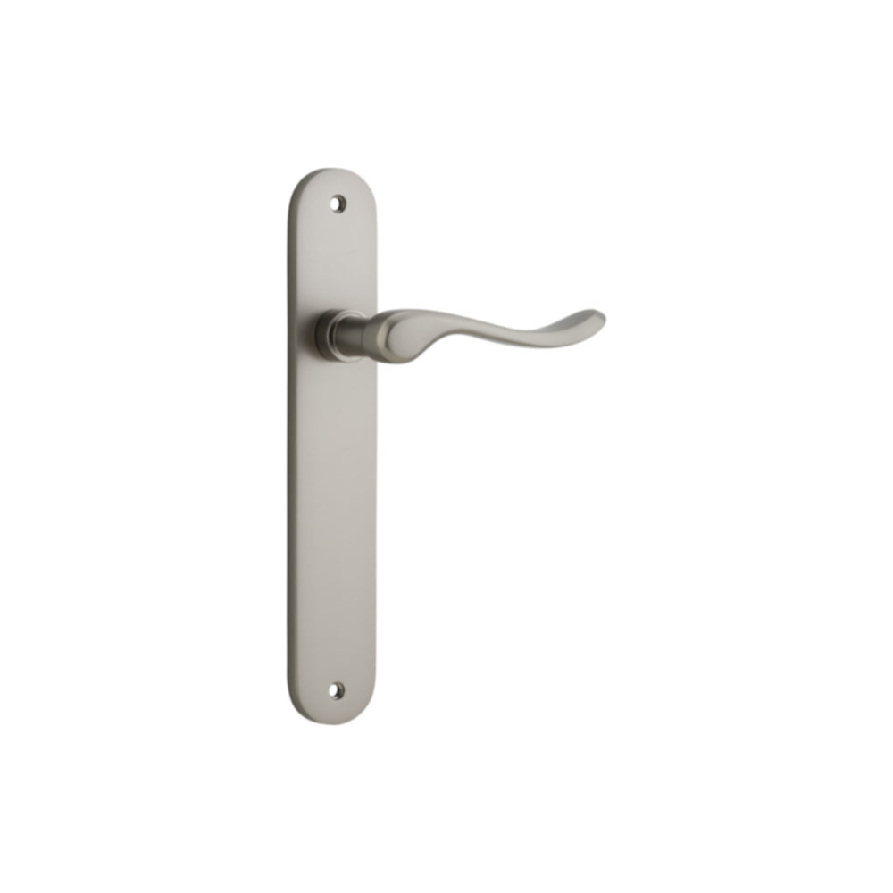 Door Lever Stirling Oval Latch Pair Satin Nickel H240xW40xP64mm in Satin Nickel