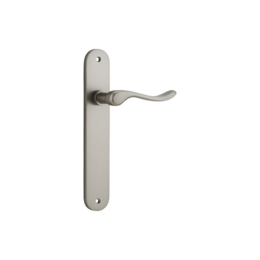 Door Lever Stirling Oval Latch Pair Satin Nickel H240xW40xP64mm in Satin Nickel