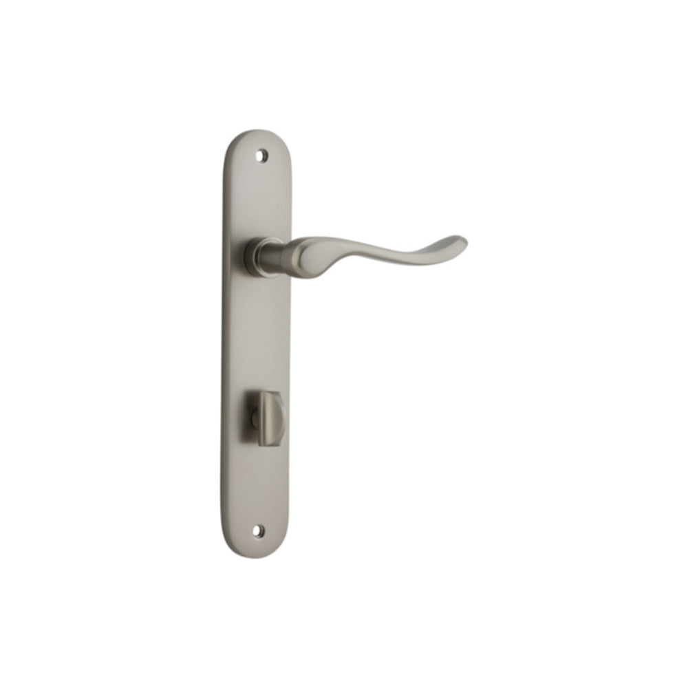 Door Lever Stirling Oval Privacy Pair Satin Nickel CTC85mm H240xW40xP64mm in Satin Nickel