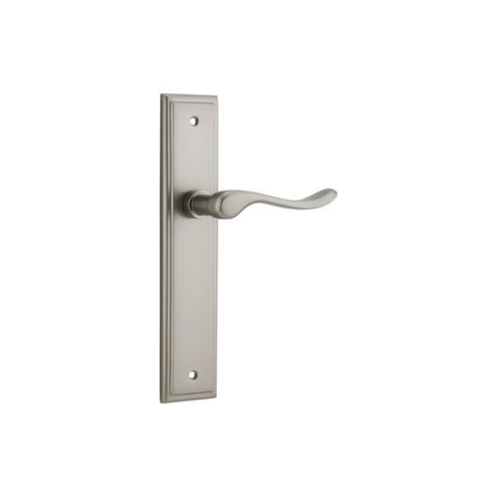 Door Lever Stirling Stepped Latch Pair Satin Nickel H237xW50xP64mm in Satin Nickel