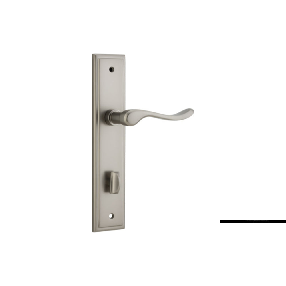 Door Lever Stirling Stepped Privacy Pair Satin Nickel CTC85mm H237xW50xP64mm in Satin Nickel