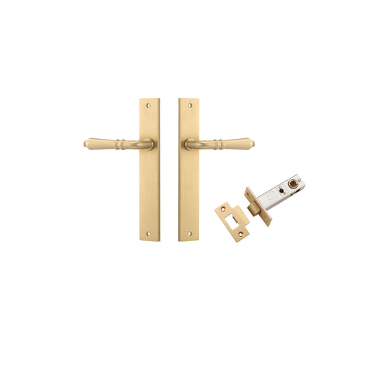 Door Lever Sarlat Rectangular Latch Brushed Brass H240xW38xP55mm Passage Kit, Tube Latch Split Cam 'T' Striker Brushed Brass Backset 60mm in Brushed Brass