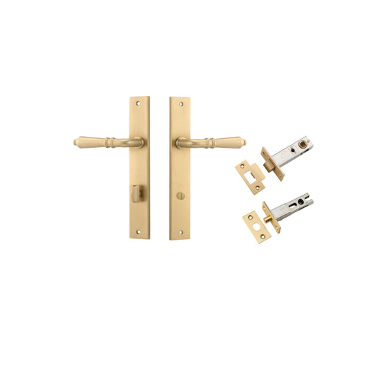 Door Lever Sarlat Rectangular Privacy Brushed Brass CTC85mm H240xW38xP55mm Privacy Kit, Tube Latch Split Cam 'T' Striker Brushed Brass Backset 60mm, Privacy Bolt Round Bolt Brushed Brass Backset 60mm in Brushed Brass