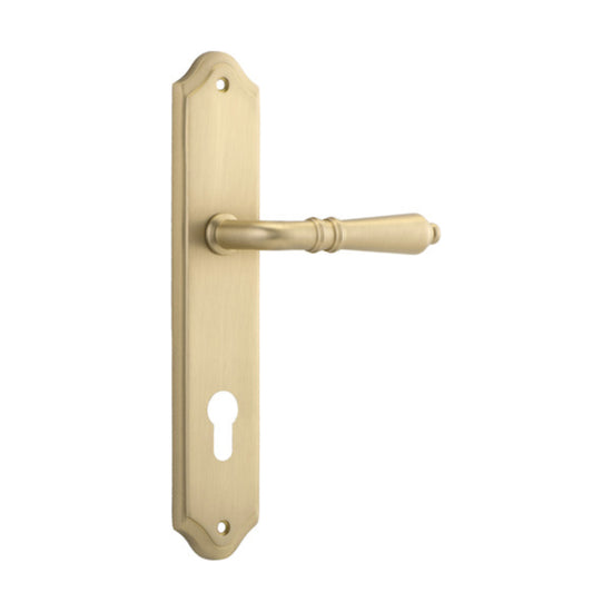 Door Lever Sarlat Shouldered Euro Brushed Brass CTC85mm H250xW48xP57mm in Brushed Brass