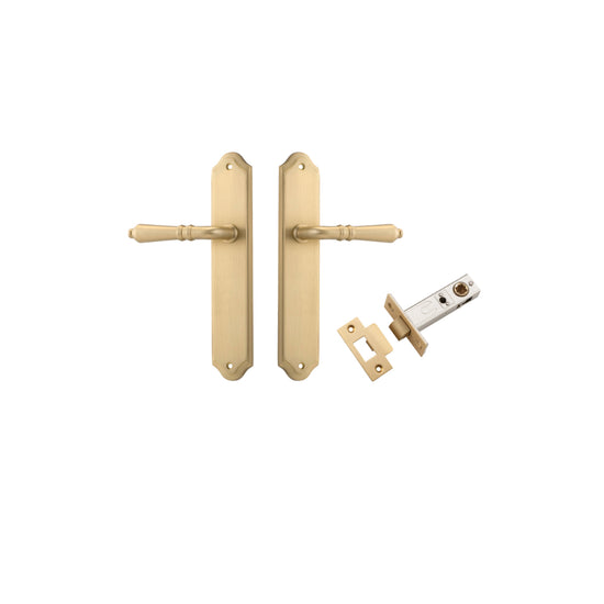 Door Lever Sarlat Shouldered Latch Brushed Brass H250xW48xP57mm Passage Kit, Tube Latch Split Cam 'T' Striker Brushed Brass Backset 60mm in Brushed Brass