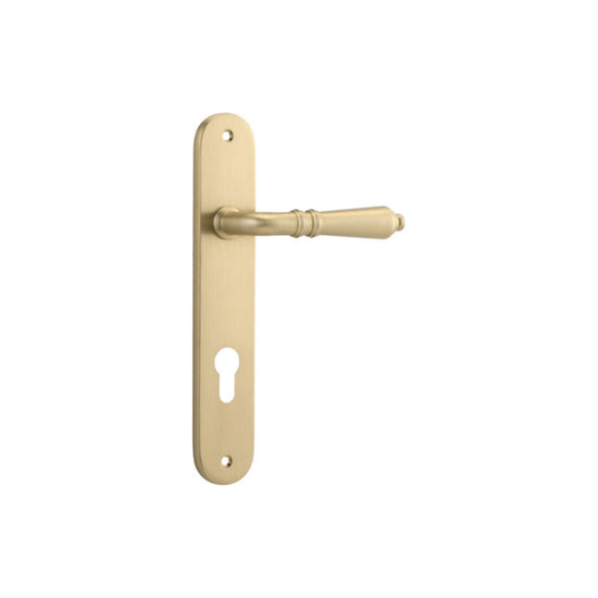 Door Lever Sarlat Oval Euro Brushed Brass CTC85mm H230xW40xP55mm in Brushed Brass