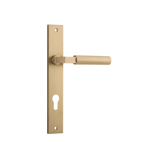 Door Lever Berlin Rectangular Euro Brushed Brass CTC85mm H240xW38xP57mm in Brushed Brass