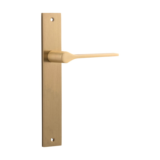 Door Lever Como Rectangular Latch Brushed Brass H240xW38xP58mm in Brushed Brass