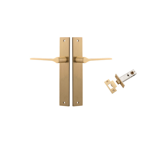 Door Lever Como Rectangular Brushed Brass L119xP59mm BPH240xW38mm Passage Kit, Tube Latch Split Cam 'T' Striker Brushed Brass Backset 60mm in Brushed Brass