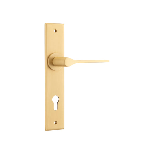 Door Lever Como Chamfered Euro Brushed Brass H240xW50xP61mm in Brushed Brass