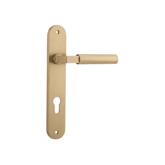 Door Lever Berlin Oval Euro Brushed Brass CTC85mm H237xW40xP57mm in Brushed Brass