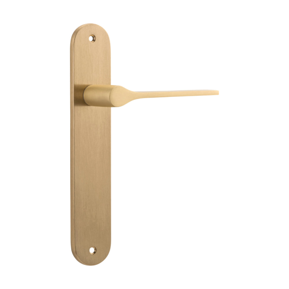 Door Lever Como Oval Latch Brushed Brass H240xW40xP58mm in Brushed Brass